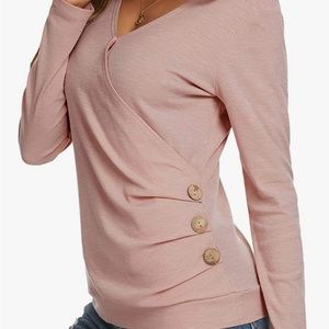 Weiyan- V Neck Tunic Long Sleeve Casual T Shirt Blouse